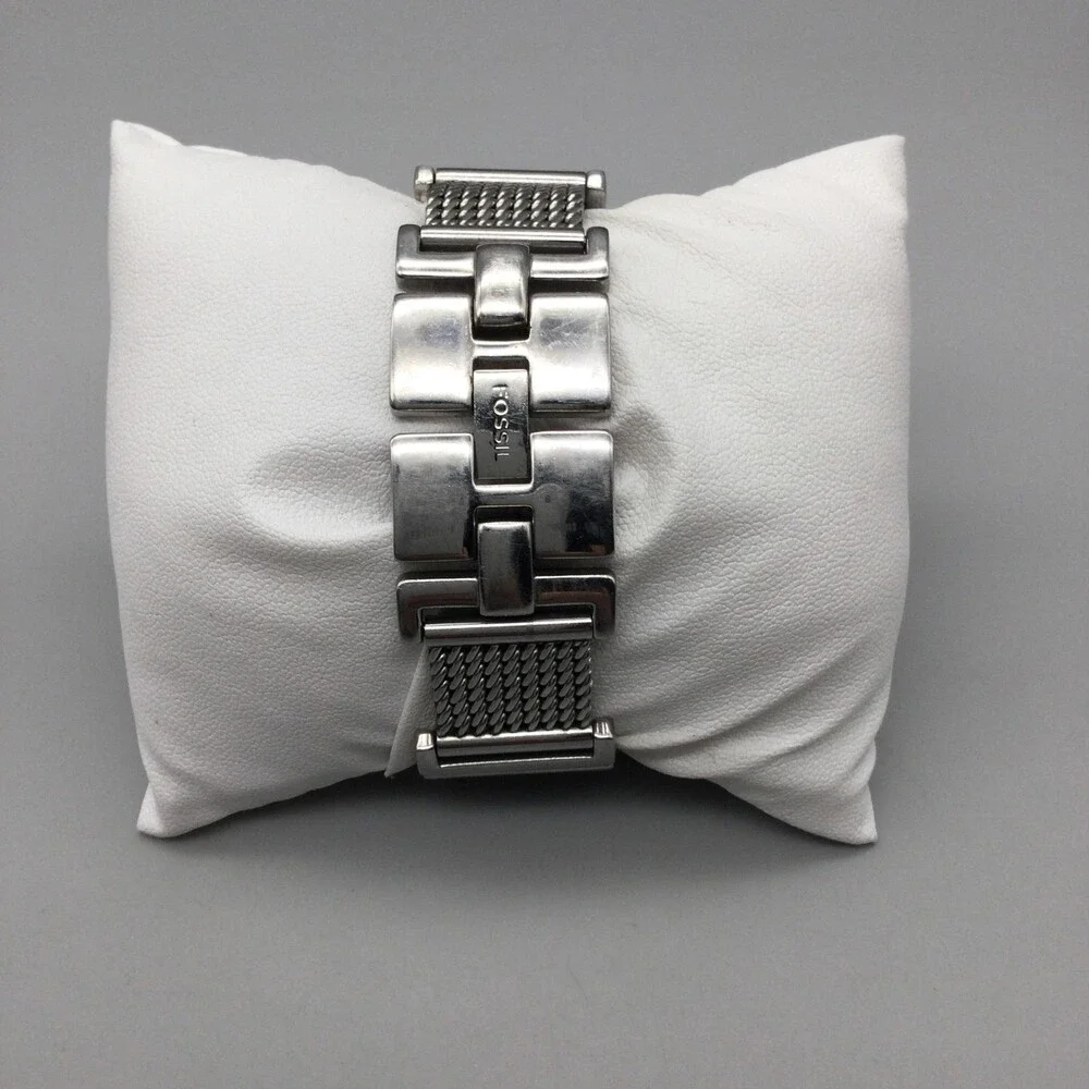 Fossil Watch Womens 21mm Silver Tone Mesh Band Stainless New Battery 6.25